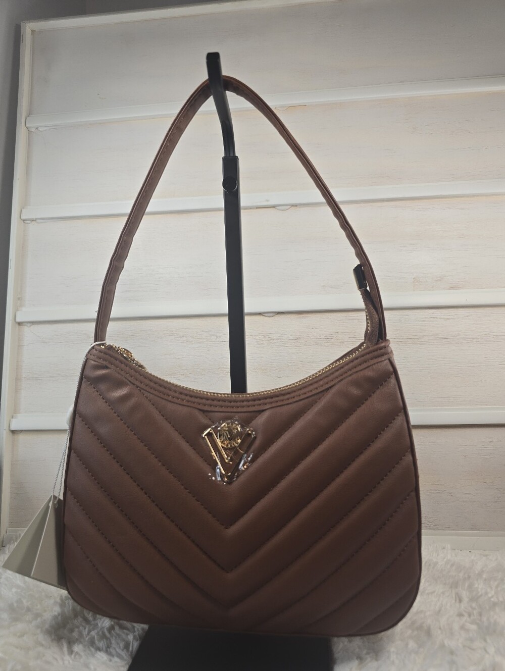 Valentino Orlandi Brown Quilted Shoulder Bag with Gold Logo